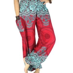 Boho hippie red and blue design festival style harem pants